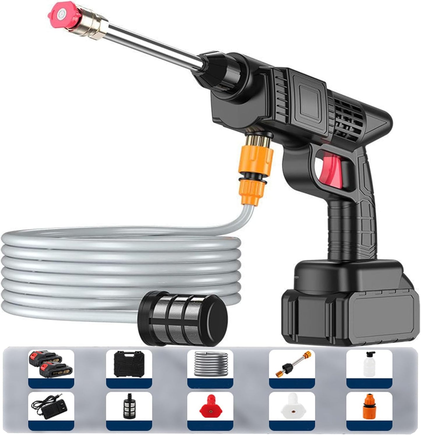 24V Cordless Pressure Washer,300W Pressure Portable Washer, 6 in 1 Portable Power Washer, 5m Hose,Portable Jet Washer for Car, Patio, Floor & Garden Cleaning