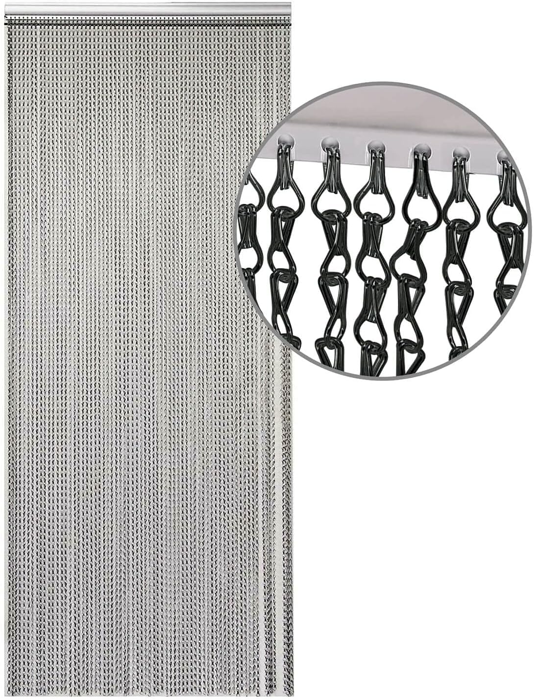 90cm x 200cm Premium Aluminium Fly Screen Chain Curtain - Heavy Duty Insect Door Screen for Restaurants, Homes & Shops - Adjustable Metal Fly Curtain with Easy Installation (Black)