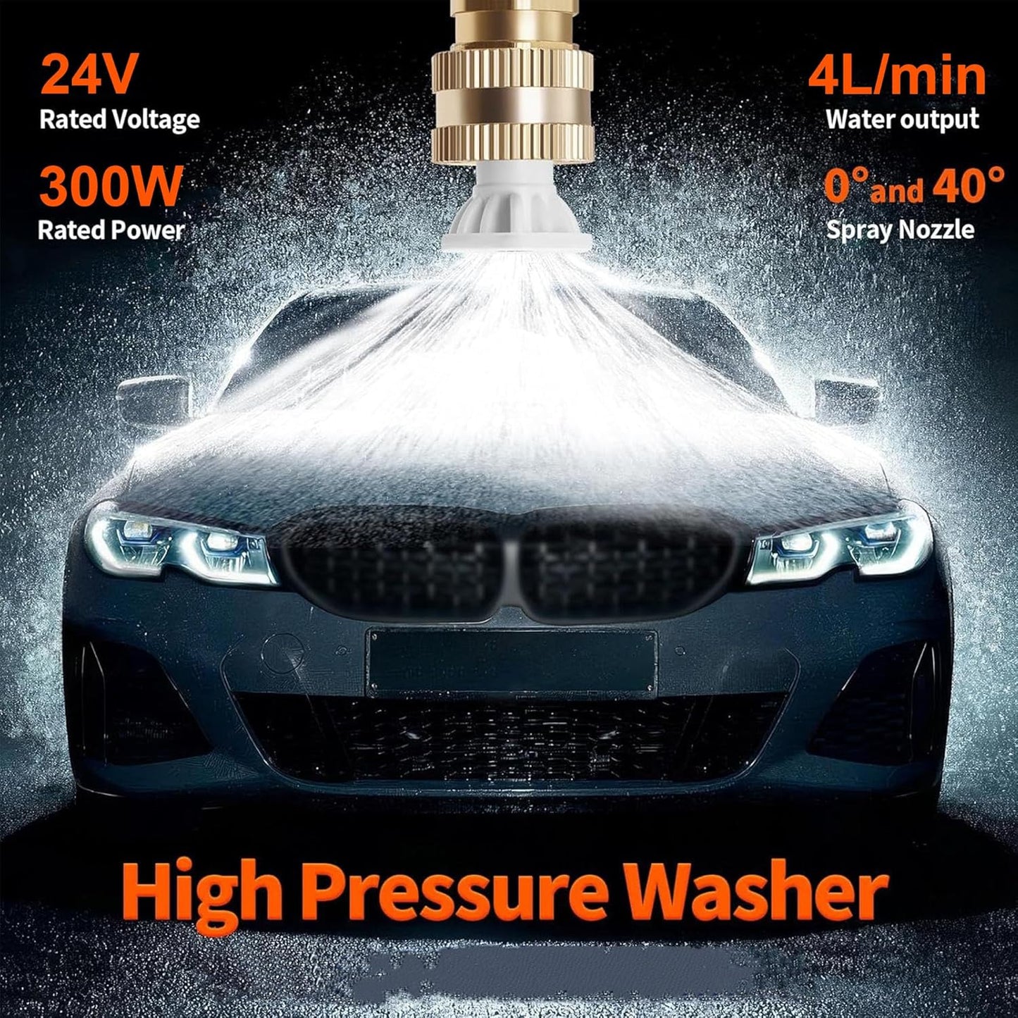 24V Cordless Pressure Washer,300W Pressure Portable Washer, 6 in 1 Portable Power Washer, 5m Hose,Portable Jet Washer for Car, Patio, Floor & Garden Cleaning