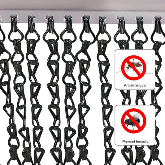 90cm x 200cm Premium Aluminium Fly Screen Chain Curtain - Heavy Duty Insect Door Screen for Restaurants, Homes & Shops - Adjustable Metal Fly Curtain with Easy Installation (Black)
